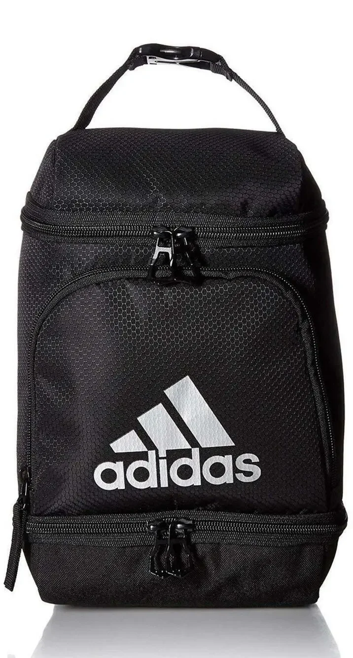 Adidas Logo Insulated Lunch Bag Multi Pocket Zippered Black Mesh Top Snap Handle